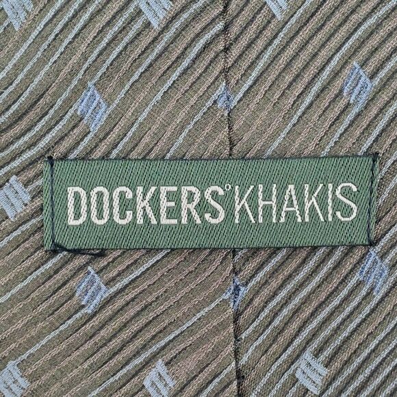 Dockers Khakis Silk Tie Green‎ Geometric Wavy Wide - Picture 3 of 6